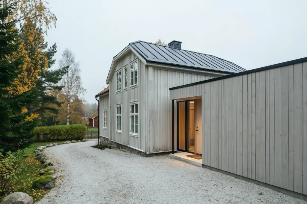 tillbyggnad av entr och hall p villa i harg